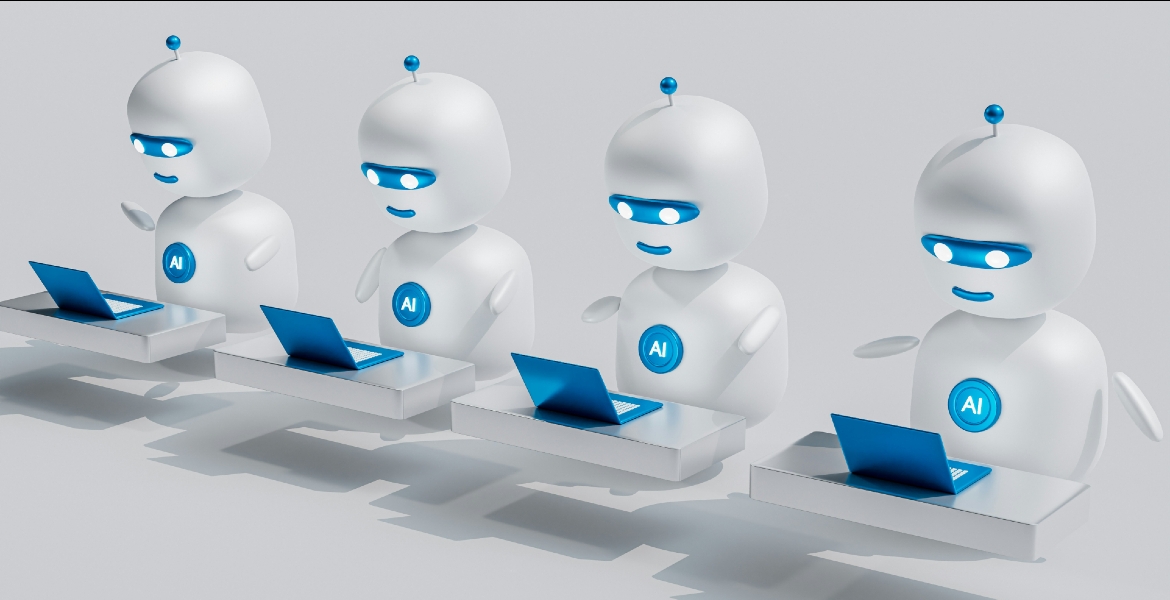 Four robots with computers