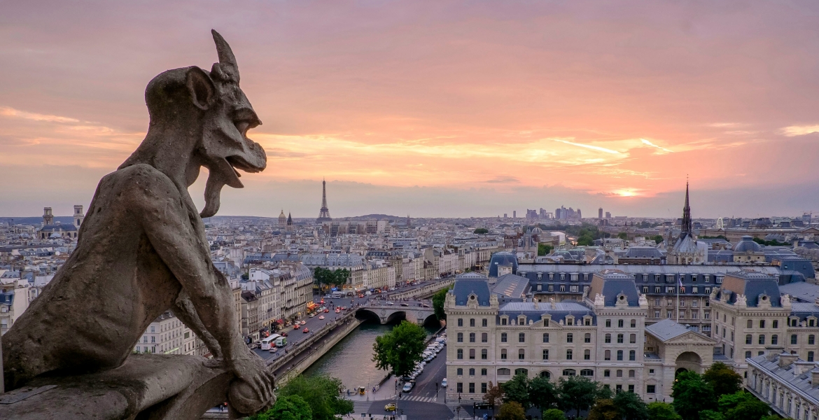 Photograph of a gargoyle on Notre Dame