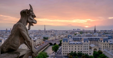 Photograph of a gargoyle on Notre Dame