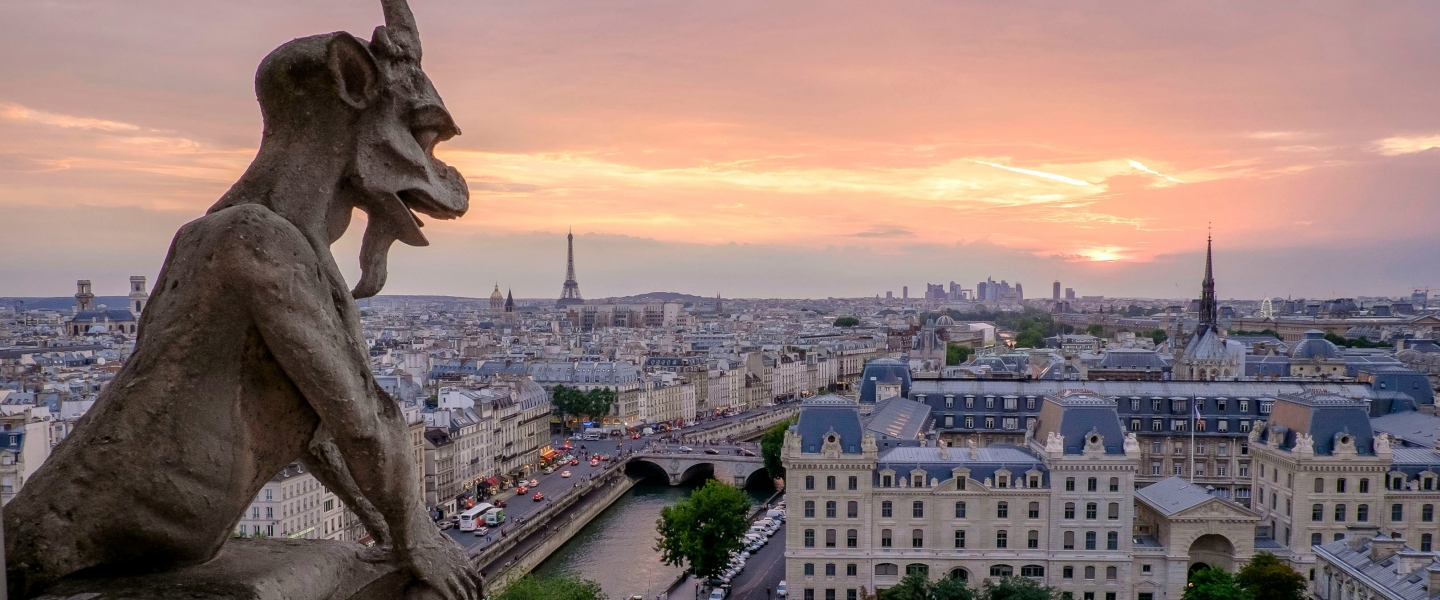 Photograph of a gargoyle on Notre Dame